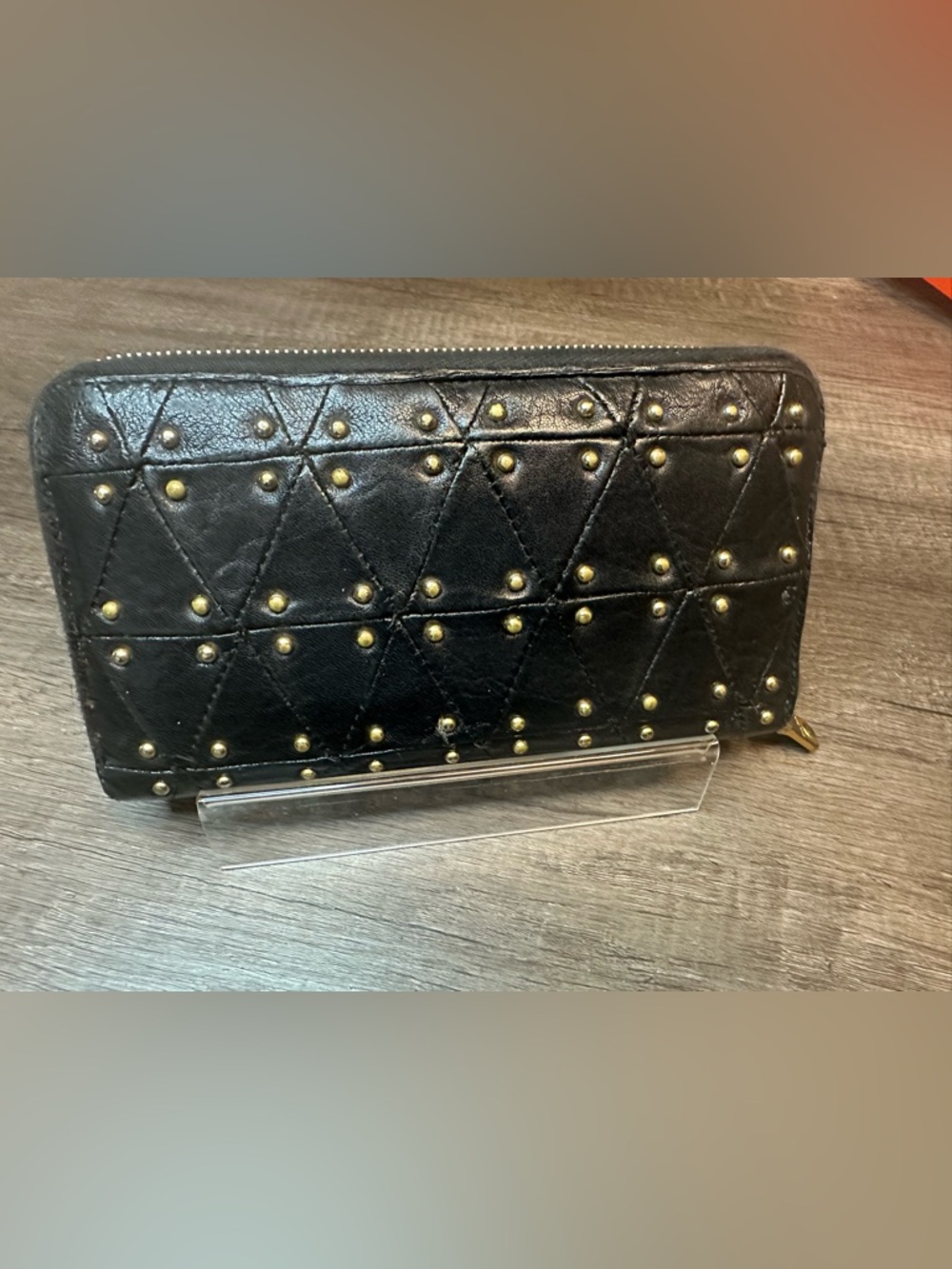 Miu Miu Black Quilted Leather Zip Around Wallet with Gold Studs - Picture 2 of 7